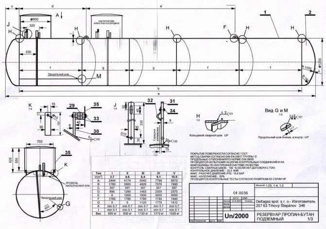 Чертеж на стандартен резервоар за газ за селска къща на Deltagaz