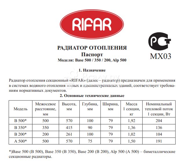 Радиатори Rifar - спецификации