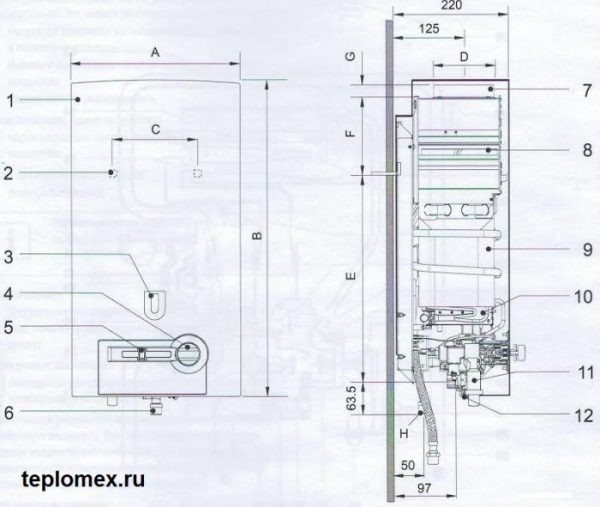 Вътрешната структура на газовия бойлер Bosch